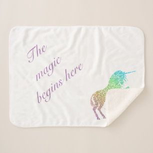 The Magic Begins Here Unicorn Sherpa Blanket