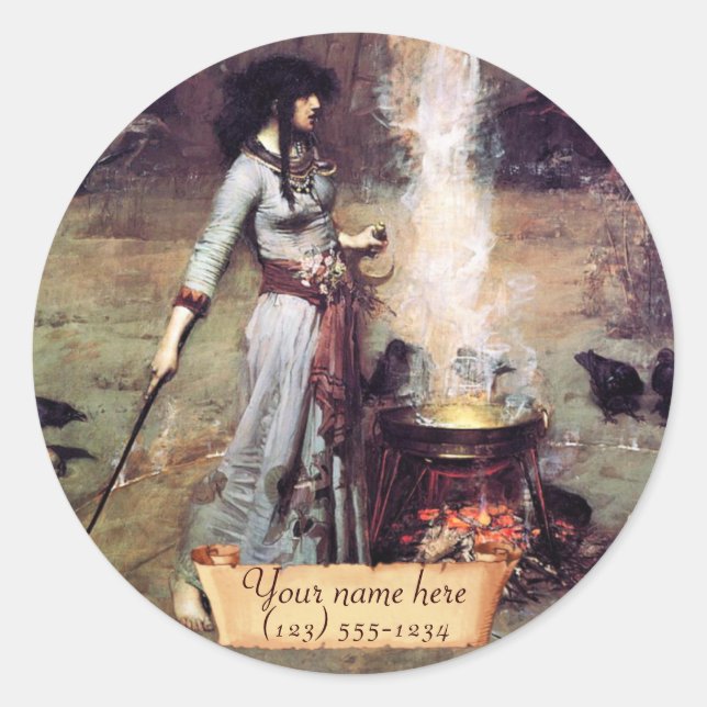 "The Magic Circle" Pre-Raphaelite Bookplate Classic Round Sticker (Front)