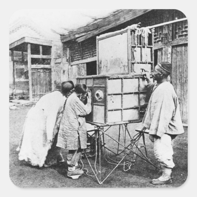 The magic lantern, c.1870 (b/w photo) square sticker (Front)