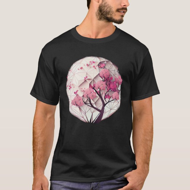 The Magic of Springtime in a Geometric Cherry Blos T-Shirt (Front)