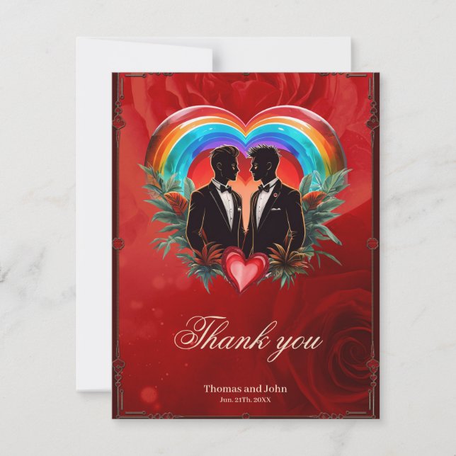 The magic of the moment: elegant gay silhouettes.  thank you card (Front)