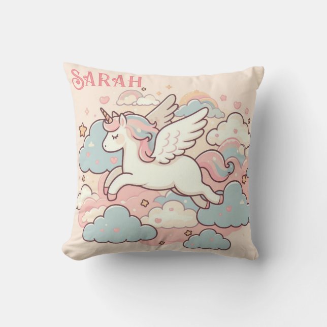 The Magic of Unicorns (Customize with Name) Throw Pillow (Front)
