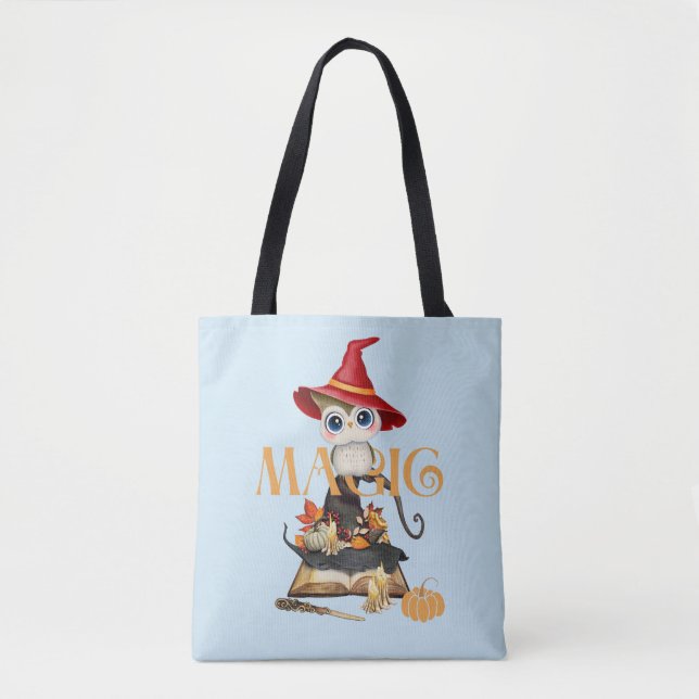 The Magic Witch Owl Fall Themed Personalized  Tote Bag (Front)
