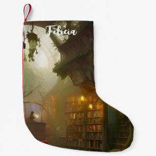 The Magical Bookstore Fantasy Art Personalized Small Christmas Stocking