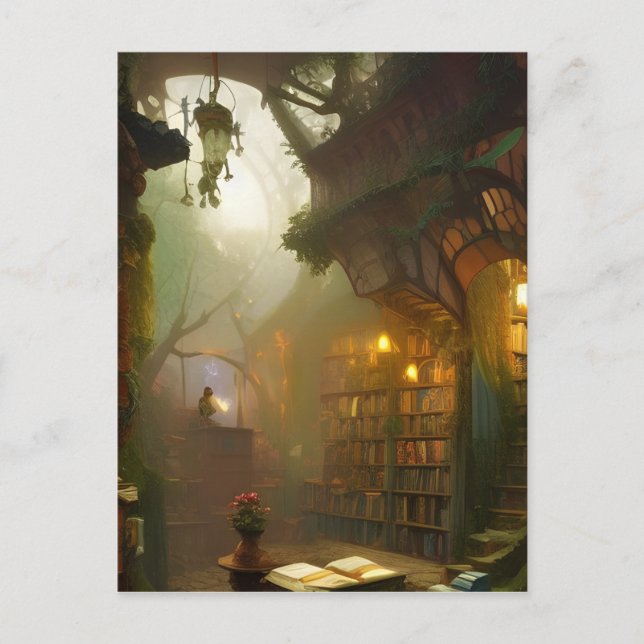 The Magical Bookstore Fantasy Art    Postcard (Front)