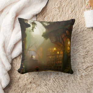 The Magical Bookstore Fantasy Art Throw Pillow