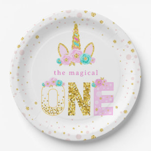 The Magical One Unicorn 1st Birthday Paper Plate