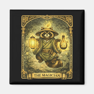 The Magician Tarot Card Tanuki Yokai Raccoon Magnet