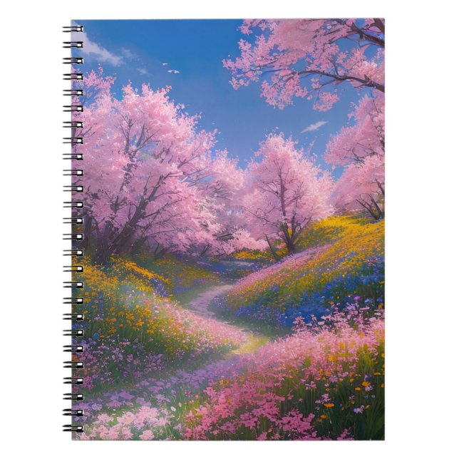 The Magnificent Sakura Tree in the Blooming Meadow Notebook (Front)