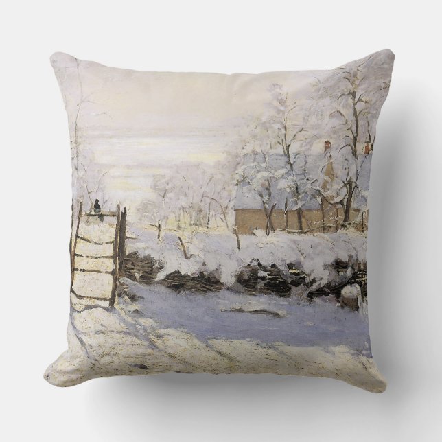 The Magpie by Monet Throw Pillow (Front)
