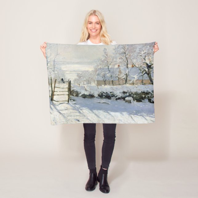 The Magpie, Monet Fleece Blanket (In Situ)