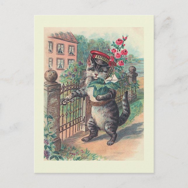 "The Mailman" Vintage Cat Postcard (Front)