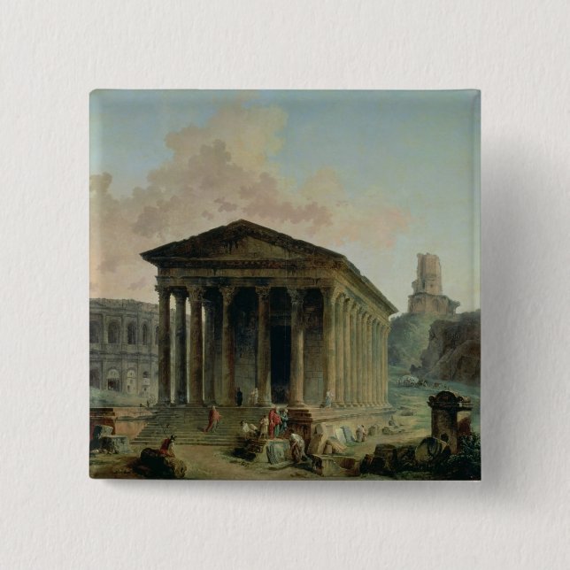 The Maison Carree with the Amphitheatre 2 Inch Square Button (Front)