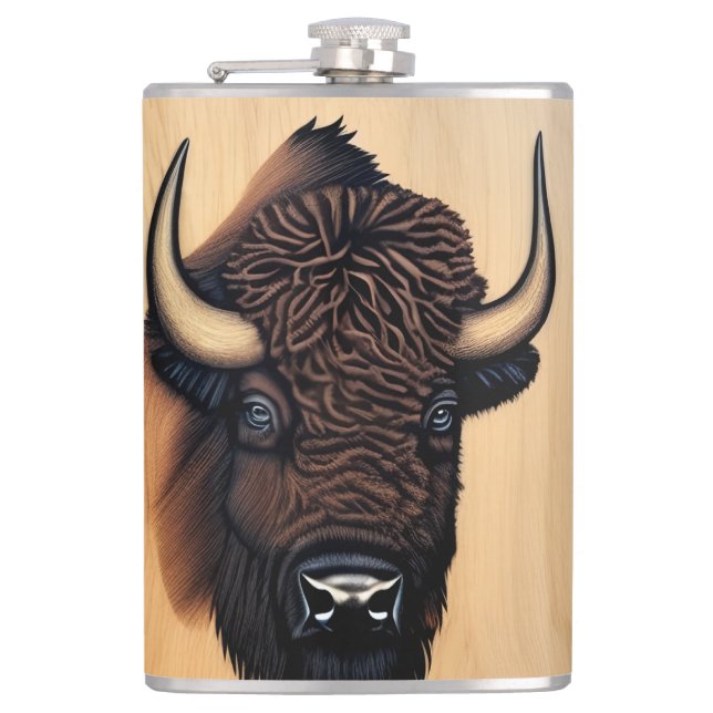 The Majestic Bison - A Symbol Of Power And Freedom Hip Flask (Front)