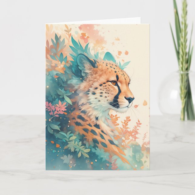 The Majestic Cheetah in Bloom Card (Front)