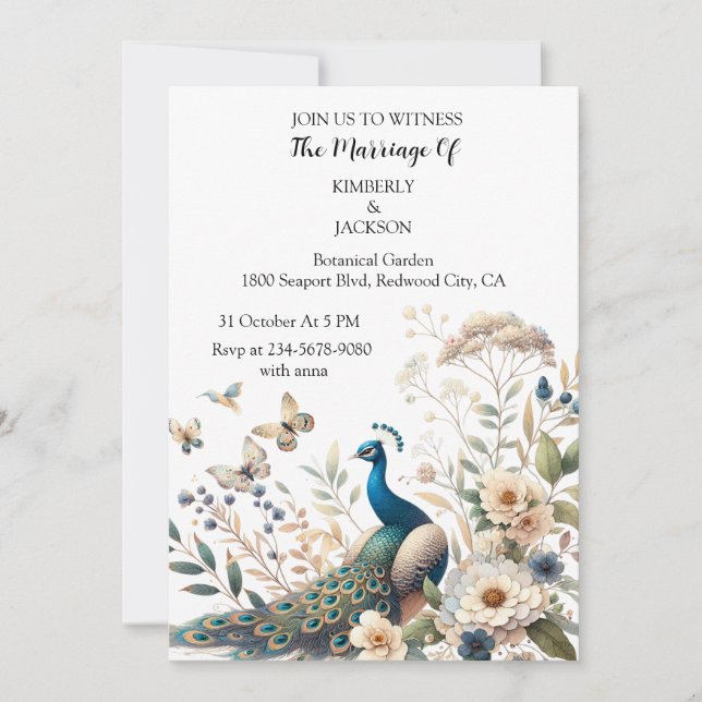 The Majestic Peacock Invitation (Front)