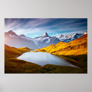 The majestic peaks of Schreckhorn and Wetterhorn.  Poster