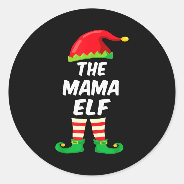 The Mama Elf Family Matching Funny Christmas Costu Classic Round Sticker (Front)