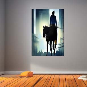 The man and the horse in the city AI Art Poster