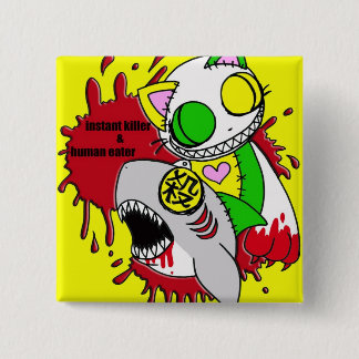 The Man-Eater and the Instantaneous Death Yellow 2 Inch Square Button