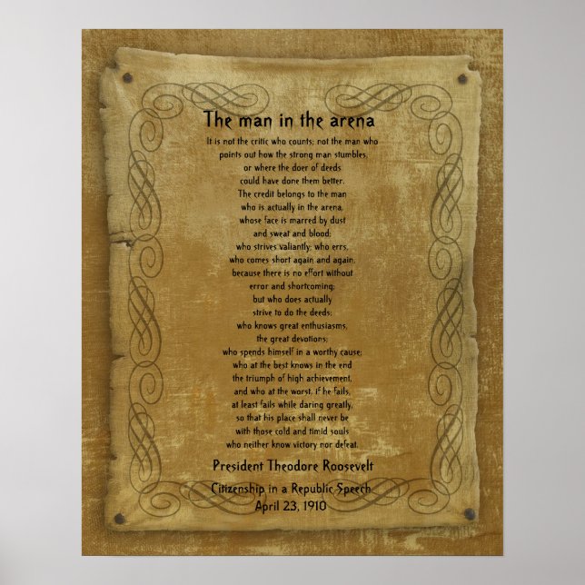 "The man in the arena" Theodore Roosevelt Poster (Front)