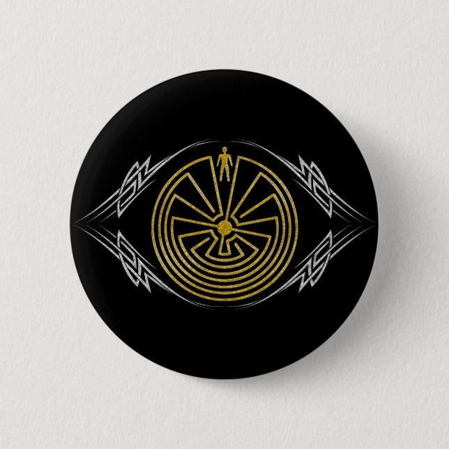The Man in the Maze - Tribal gold silver 2 Inch Round Button (Front)