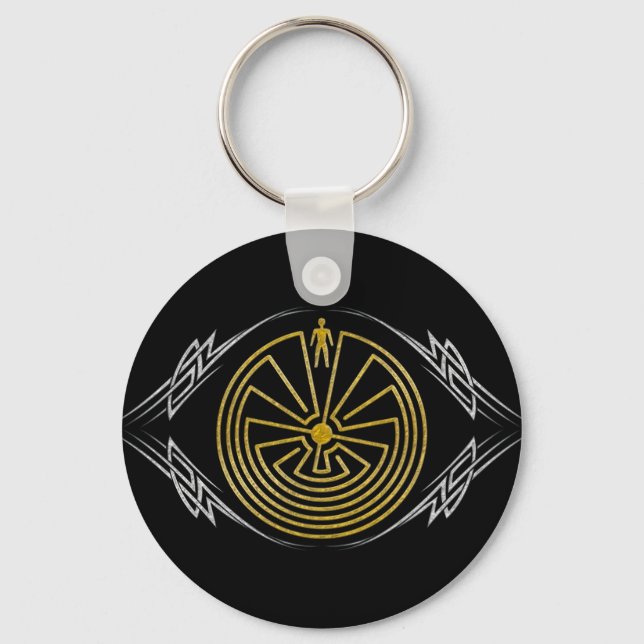 The Man in the Maze - Tribal gold silver Keychain (Front)