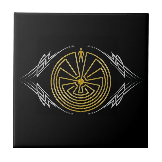 The Man in the Maze - Tribal gold silver Tile (Front)