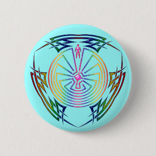 The Man in the Maze - Tribal Tattoo colored 2 Inch Round Button
