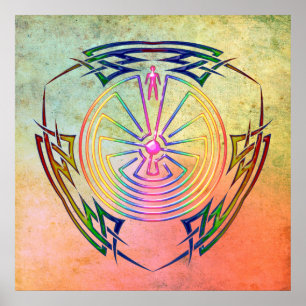 The Man in the Maze - Tribal Tattoo coloured Poster