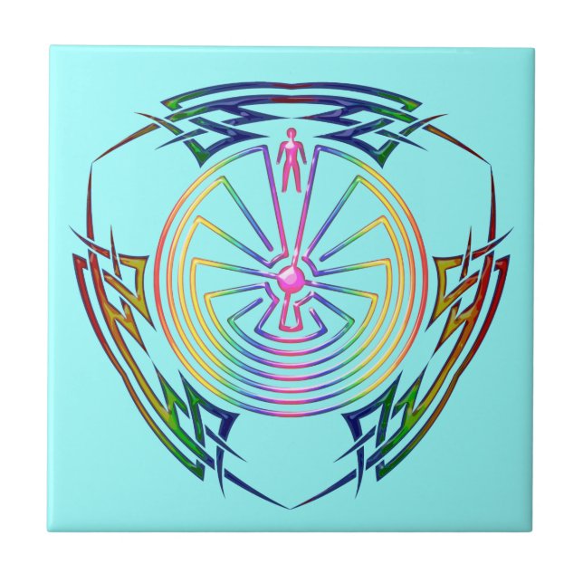 The Man in the Maze - Tribal Tattoo coloured Tile (Front)