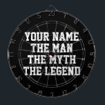 The man myth legend funny dartboard gift for guys<br><div class="desc">The man myth legend funny dartboard gift for guys. Add your own personalized name. Bold typography design template. Cool dart board game for dad, husband, father, uncle, grandpa, brother, boyfriend, best friend, teacher, sports coach, coworker, boss, office employee, son etc. Fun entertainment for house party, office, lake house, basement, man...</div>