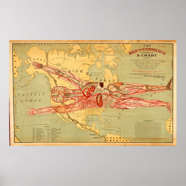 The Man of Commerce Map of United States (1889) Poster (Front)