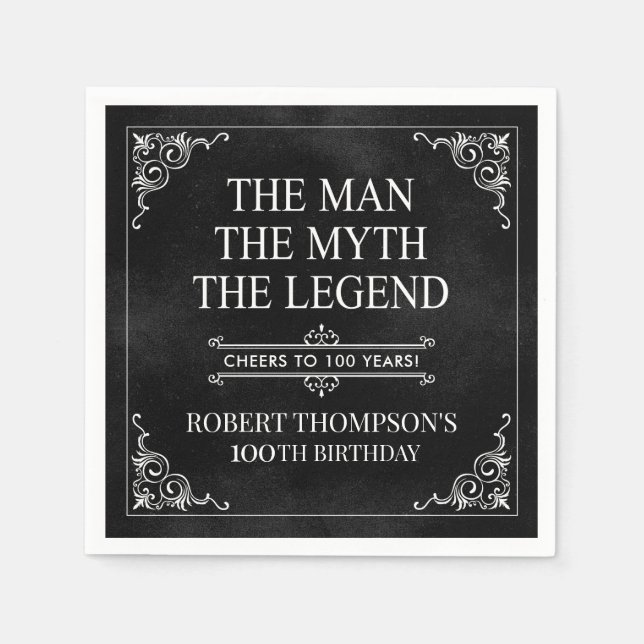 The Man The Myth The Legend 100th Birthday Black  Napkin (Front)
