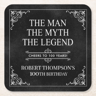 The Man The Myth The Legend 100th Birthday Square Paper Coaster