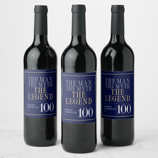 The Man The Myth The Legend 100th Birthday Wine Label (Bottles)
