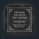 The Man The Myth The Legend 60th Birthday Black  Paper Plate<br><div class="desc">He IS The Man The Myth The LEGEND! His life has been an amazing adventure and it's time to celebrate his legacy and him. This textured black paper with white type and white scrolled corners 60th Birthday 7" square paper plates are perfect for honouring and celebrating this incredible milestone birthday!...</div>