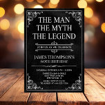 The Man The Myth The Legend 60th Birthday Photo Invitation<br><div class="desc">He IS The Man The Myth The LEGEND! His life has been an amazing adventure and it's time to celebrate his legacy and him. This textured black paper with white type and white scrolled corner 60th Birthday invitation with the guest of honour's photo on the back is perfect for inviting...</div>