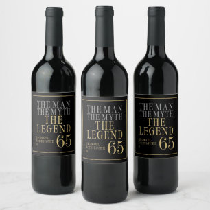 The Man The Myth The Legend 65th Birthday Wine Label