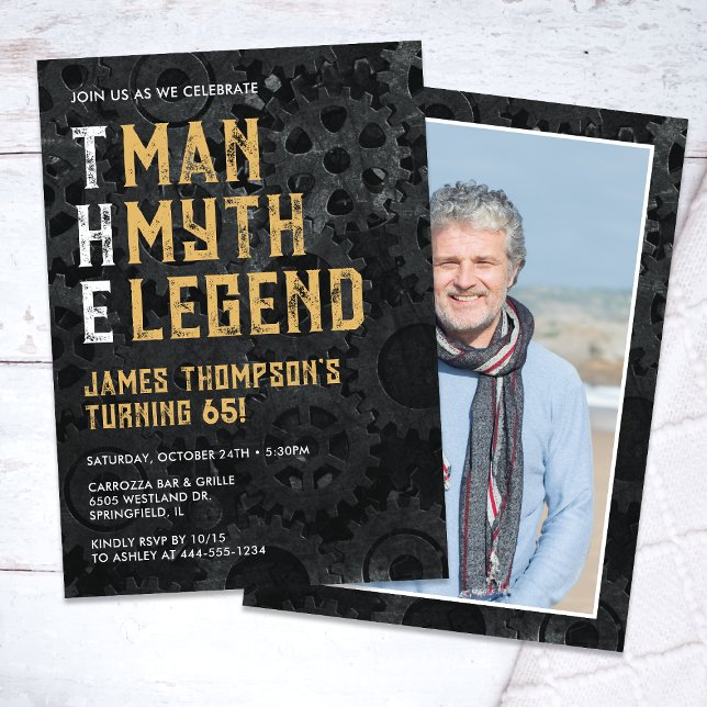 The Man The Myth The Legend 65th Photo Birthday Invitation (Creator Uploaded)