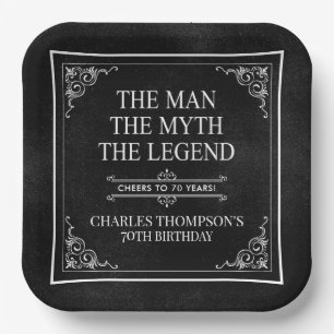 The Man The Myth The Legend 70th Birthday Black  Paper Plate