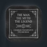 The Man The Myth The Legend 70th Birthday Black  Paper Plate<br><div class="desc">He IS The Man The Myth The LEGEND! His life has been an amazing adventure and it's time to celebrate his legacy and him. This textured black paper with white type and white scrolled corners 70th Birthday 7" square paper plates are perfect for honouring and celebrating this incredible milestone birthday!...</div>
