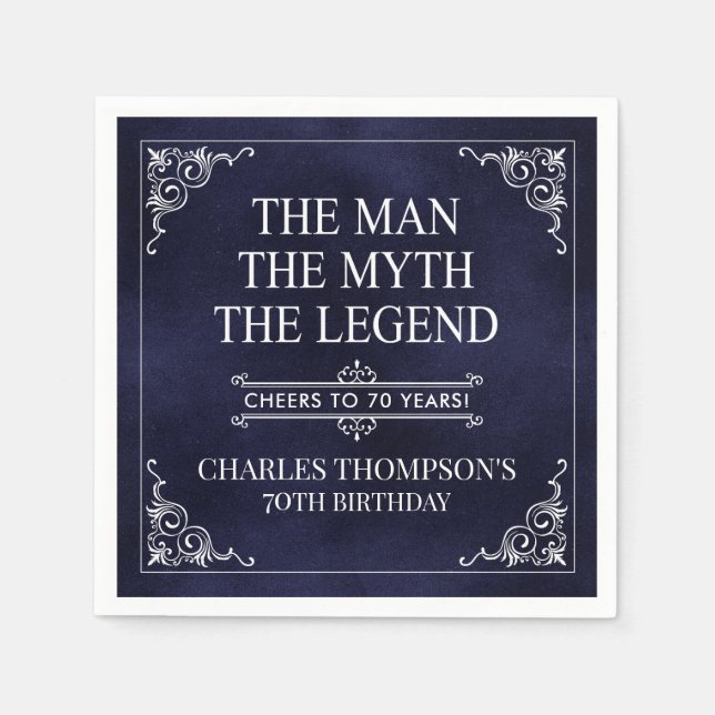 The Man The Myth The Legend 70th Birthday Blue Napkin (Front)