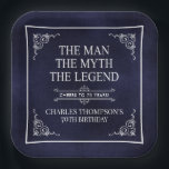 The Man The Myth The Legend 70th Birthday Blue Paper Plate<br><div class="desc">He IS The Man The Myth The LEGEND! His life has been an amazing adventure and it's time to celebrate his legacy and him. This textured navy blue paper with white type and white scrolled corners 70th Birthday 9" square paper plates are perfect for honouring and celebrating this incredible milestone...</div>