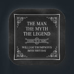 The Man The Myth The Legend 80th Birthday Black  Paper Plate<br><div class="desc">He IS The Man The Myth The LEGEND! His life has been an amazing adventure and it's time to celebrate his legacy and him. This textured black paper with white type and white scrolled corners 80th Birthday 7" square paper plates are perfect for honouring and celebrating this incredible milestone birthday!...</div>