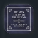 The Man The Myth The Legend 80th Birthday Blue Paper Plate<br><div class="desc">He IS The Man The Myth The LEGEND! His life has been an amazing adventure and it's time to celebrate his legacy and him. This textured navy blue paper with white type and white scrolled corners 80th Birthday 7" square paper plates are perfect for honouring and celebrating this incredible milestone...</div>