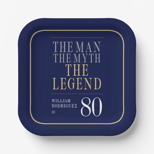 The Man The Myth The Legend 80th Birthday Paper Plate (Front)