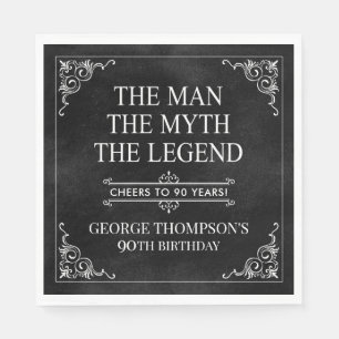 The Man The Myth The Legend 90th Birthday Black  Napkin