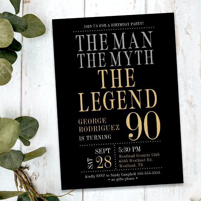 The Man The Myth The Legend 90th Birthday Party Invitation (Creator Uploaded)