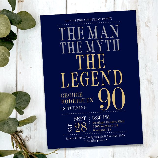The Man The Myth The Legend 90th Birthday Party Invitation (Creator Uploaded)